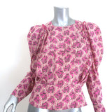 Isabel Marant Zarga Puff Sleeve Blouse Fuchsia Printed Stretch Silk Size 38 NEW