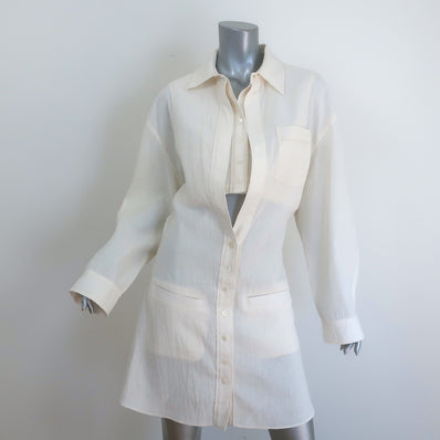 Jacquemus La Robe Baunhilha Layered Mini Shirtdress Ivory Hemp-Cotton Size 40