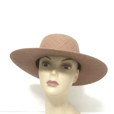 Janessa Leone Klint Straw Boater Hat Tan with Silver Leather Band Size Medium