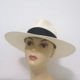 Janessa Leone Michon Straw Fedora Hat Bleach with Black Band Size Medium