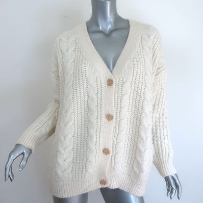 Jenni Kayne cream cable cocoon cardigan, baby alpaca-merino blend, pre-owned luxury knit
