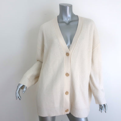 Jenni Kayne Cashmere Cocoon Cardigan Ivory Ribbed Knit Size Medium