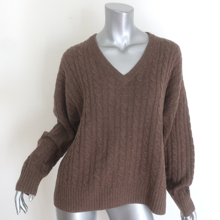 Jenni Kayne Nell Cable Knit V-Neck Sweater Coffee 