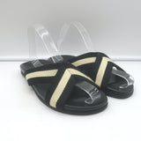Jenni Kayne Striped Canvas Crossover Sandals Black/Cream Size 40 Flat Slides
