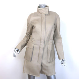 Jil Sander Shearling Zip-Up Coat Taupe Leather Size 36