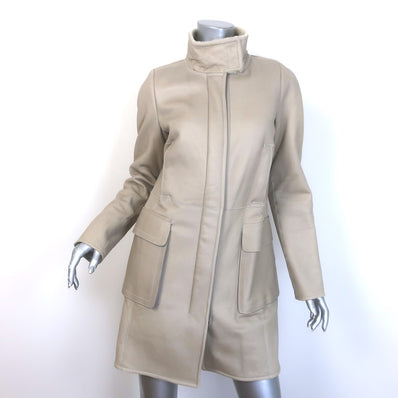 Jil Sander Shearling Zip-Up Coat Taupe Leather Size 36