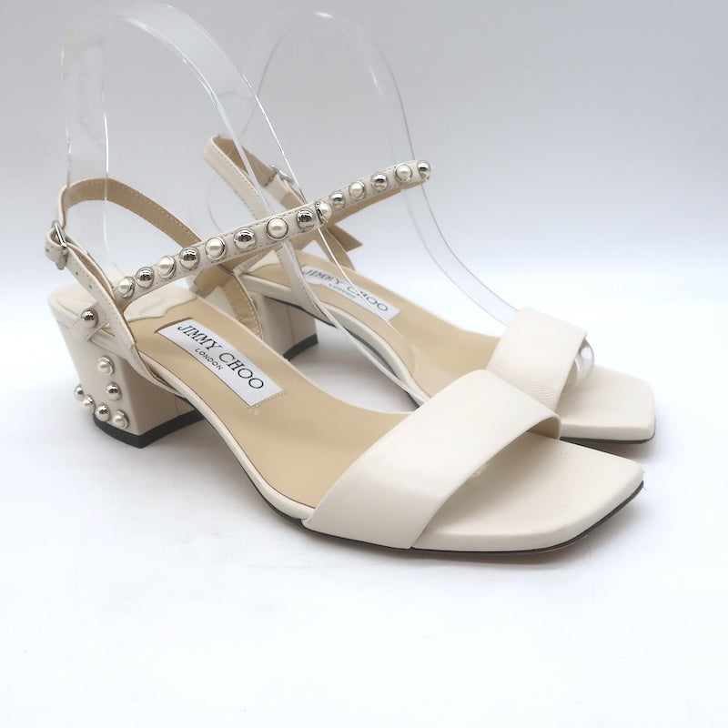 Jimmy Choo Aadra Faux Pearl-Studded Ankle Strap Sandals 