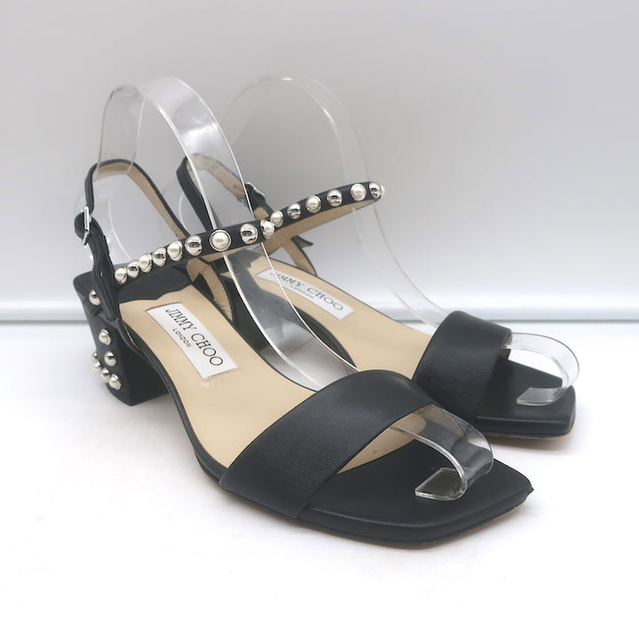 Jimmy Choo Aadra Faux Pearl-Studded Low Heel Sandals 