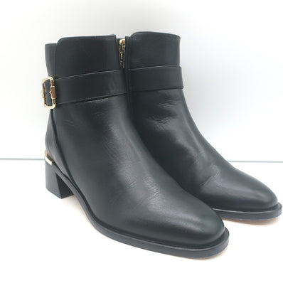 Jimmy Choo Clarice 45 Buckle Ankle Boots Black Leather Size 37 Low-Heel Booties