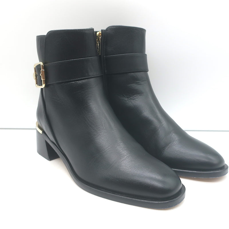 Jimmy Choo Clarice 45 Buckle Ankle Boots Black Leather Size 37 Low-Heel Booties