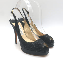 Jimmy Choo Clue Glitter Slingback Peep Toe Platform Pumps