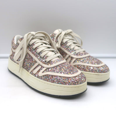 Jimmy Choo Hawaii Glow in the Dark Glitter Low Top Sneakers Pink/White Size 38