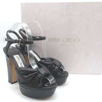 Jimmy Choo Heloise 120 Knotted Platform Sandals Coffee Leather Size 37