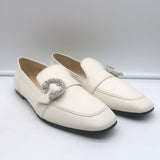 Jimmy Choo Mani Crystal-Buckle Loafers Cream Leather Size 38