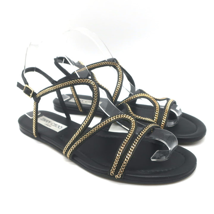 Jimmy Choo Nickel Chain-Trimmed Flat Slingback Sandals