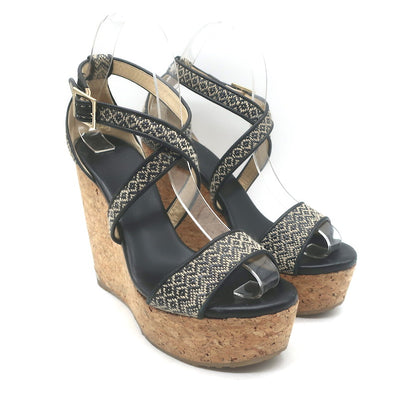 Jimmy Choo Portia Cork Platform Wedge Sandals Navy 