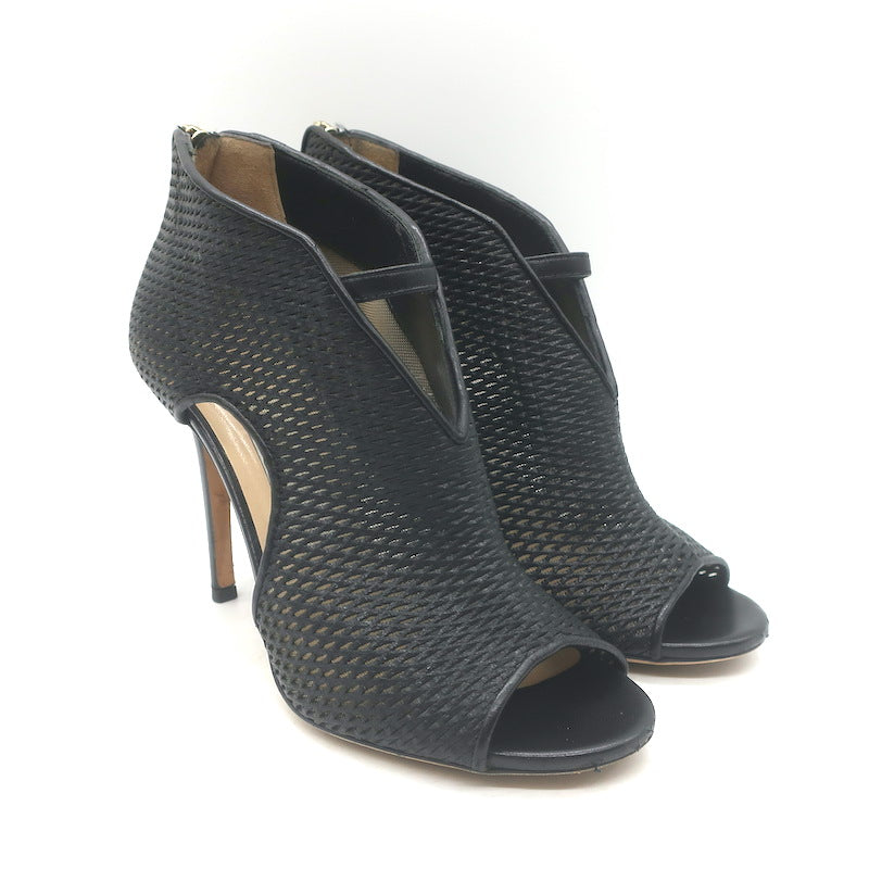 Jimmy Choo Tamali Open Toe Booties Black Perforated Leather & Mesh