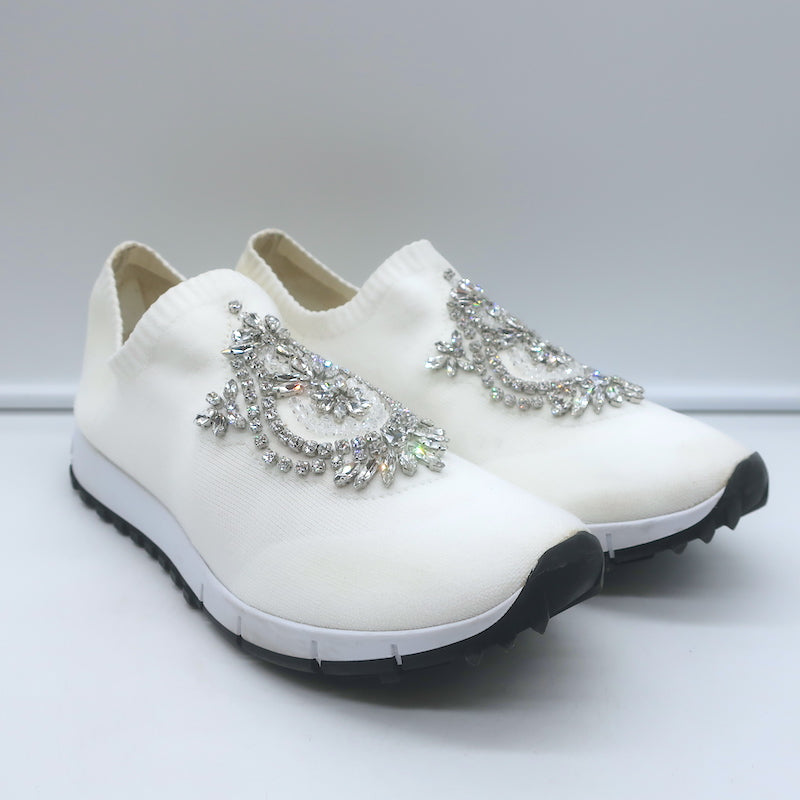 Jimmy Choo Verona Crystal-Embellished Knit Sneakers White Size 39