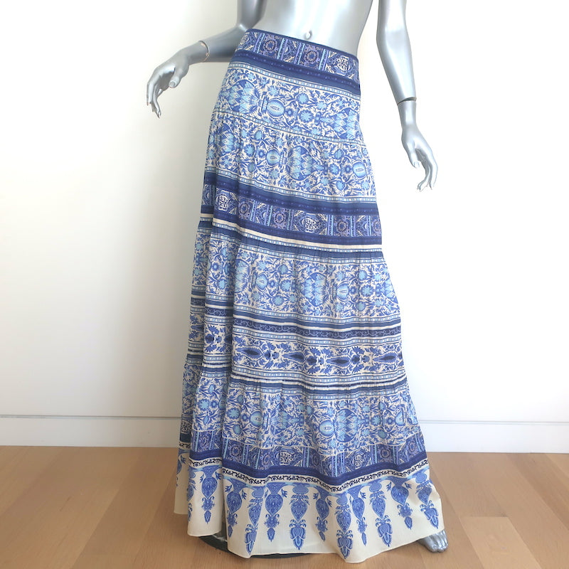 Johanna Ortiz Aromatic Song Maxi Skirt Blue/Ecru Blockprint Cotton Size 4 NEW