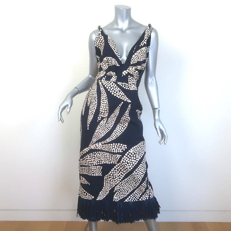 Johanna Ortiz Midnight Rituals Raffia-Fringe Midi Dress 