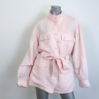 Joie Sirena Belted Utility Jacket Pink Linen-Blend Size Large