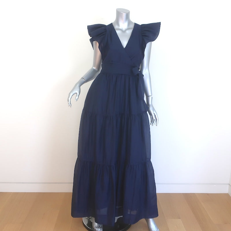 Jonathan Simkhai Banks Flutter Sleeve Tiered Maxi Dress Navy