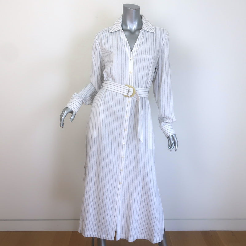 Jonathan Simkhai Belted Maxi Shirt Dress White Striped Linen