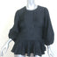 Jonathan Simkhai Blouson-Sleeve Drawstring Top Black Pleated Satin Size 6