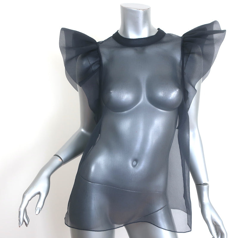 Jonathan Simkhai Corina Ruffled Organza Top Navy Size Small