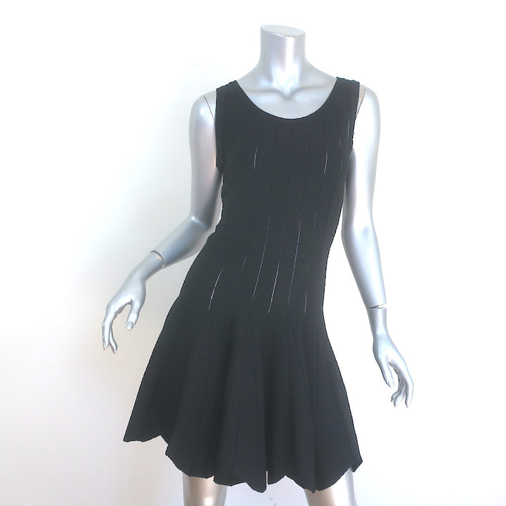 Jonathan Simkhai Fit &amp; Flare Dress Black Pointelle Stretch Knit Size Extra Small