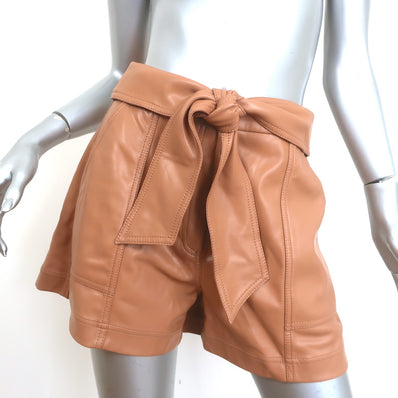 Jonathan Simkhai Mari Faux Leather Tie-Waist Shorts Camel Size 4