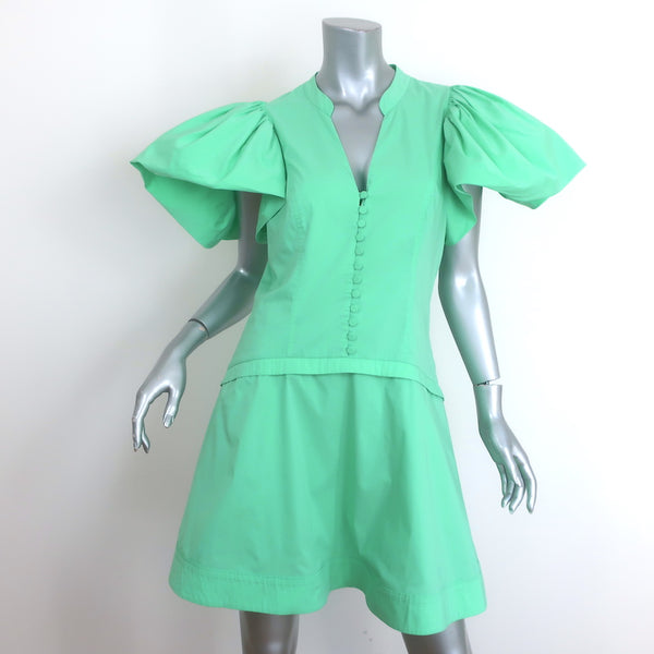 Jonathan Simkhai Puff Sleeve Mini Dress Spearmint Cotton-Blend Size Me   Celebrity Owned