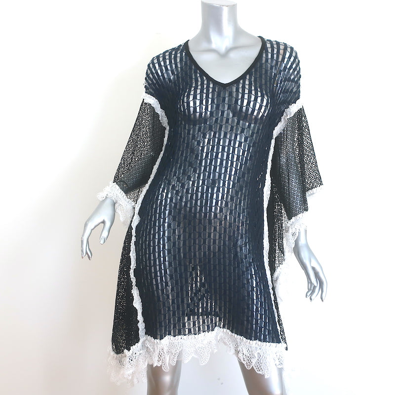 Jonathan Simkhai Ruffled Lace-Trim Crochet Cover-Up Dress Navy Size Small NEW