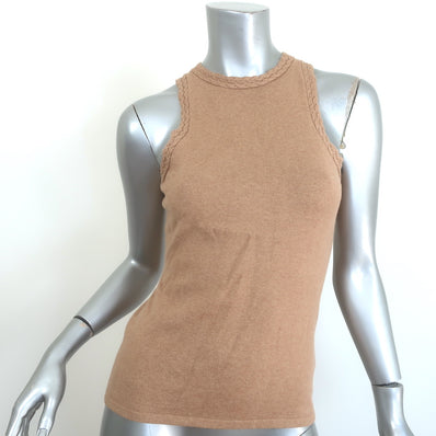 Joslin Braided-Trim Knit Tank Top Sand Cotton-Cashmere Size US 4