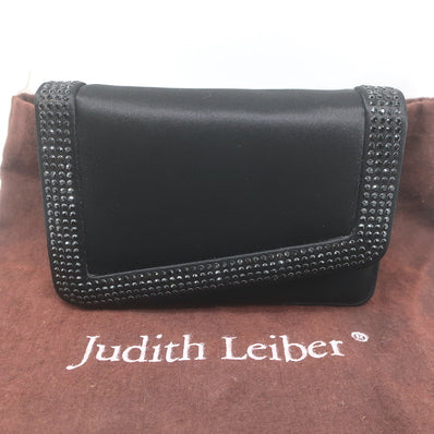 Judith Leiber Crystal-Trimmed Mini Flap Clutch Black Satin