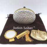 Judith Leiber Polka Dot Swarovski Crystal Round Minaudiere Clutch 