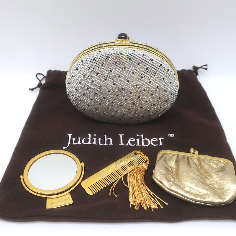 Judith Leiber Polka Dot Swarovski Crystal Round Minaudiere Clutch 