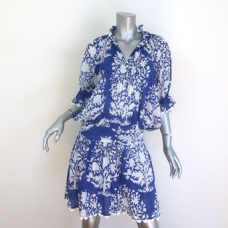 Juliet Dunn Palladio Tie-Waist Scalloped Edge Mini Dress Blue/White Si –  Celebrity Owned