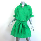 Juliet Dunn Tie-Waist Blouson Mini Dress Green Cotton Poplin Size 1