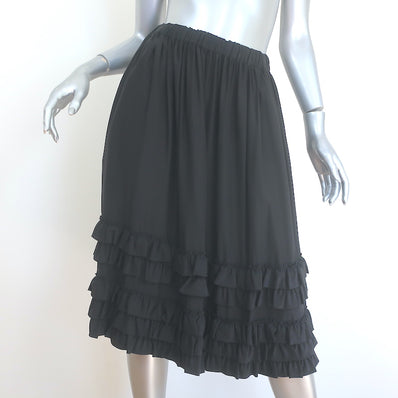 Junya Watanabe Comme des Garcons Ruffled Midi Skirt Black Silk Size Extra Small