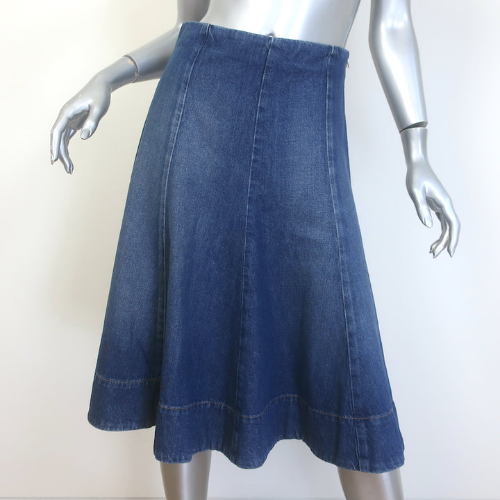 KHAITE Lennox Flared Denim Midi Skirt