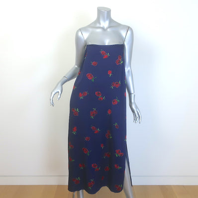 KHAITE Sicily Midi Slip Dress Navy Raspberry Print 