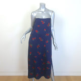 KHAITE Sicily Midi Slip Dress Navy Raspberry Print 