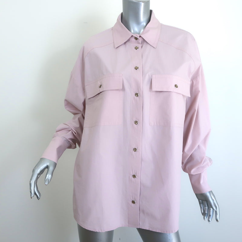 KHAITE The Bea Snap Shirt Pink Cotton Size Medium Long Sleeve Top