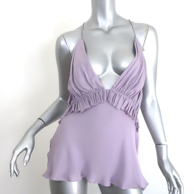 KHAITE Vita Open-Back Top Lavender Ruffled Silk Size Large NEW