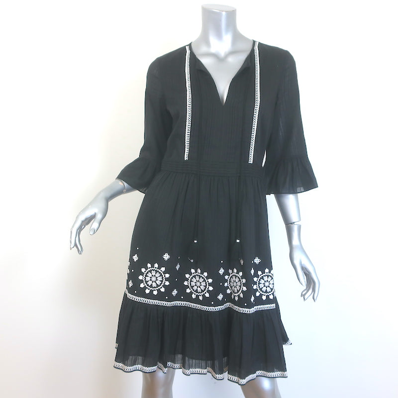 Kate Spade Mosaic Embroidered Peasant Dress Black Cotton Size 4