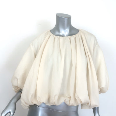 Khaite Alma puff-sleeve gathered blouson top, ivory silk-blend, size 4 - authentic pre-owned luxury piece