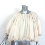 Khaite Alma puff-sleeve gathered blouson top, ivory silk-blend, size 4 - authentic pre-owned luxury piece