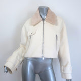 Khaite cropped corduroy jacket with faux fur collar in cream, authentic pre-owned luxury piece
