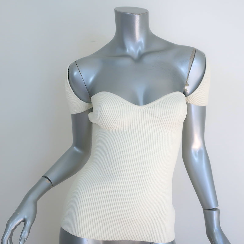 Khaite Ista Ribbed Corset Top Ivory Stretch Knit Size Large NEW
